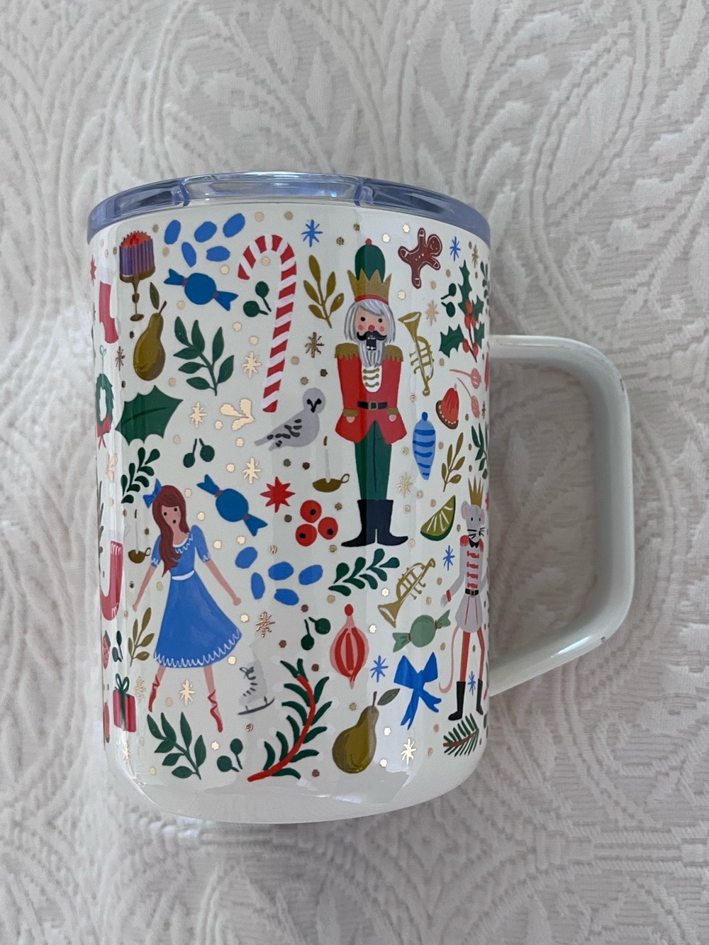 NWT Rifle Paper Co Corkcicle 16oz Nutcracker Ballet Xmas Travel Mug 5” Insulated - Picture 7 of 8